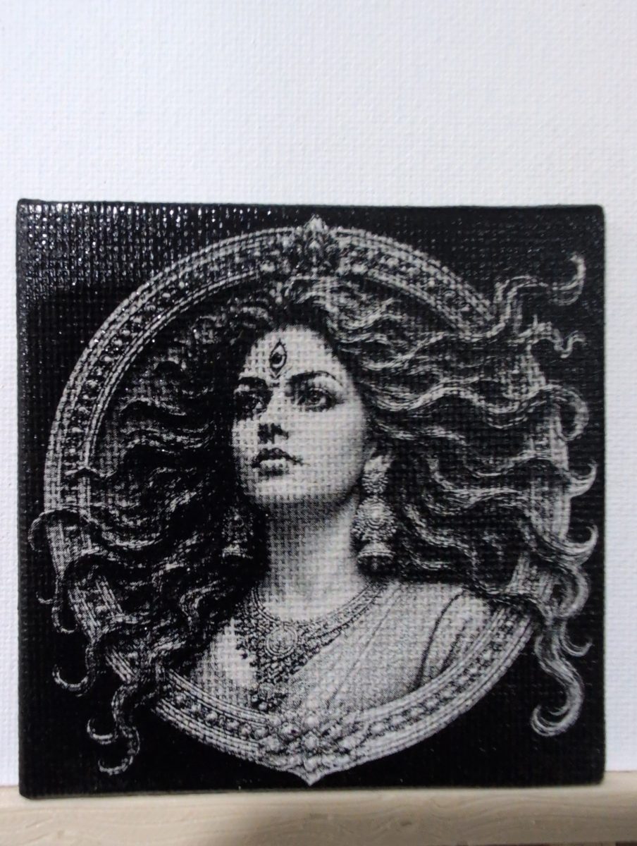 Durga Open Hair – Modern 3x3 inch laser-engraved canvas, original photo