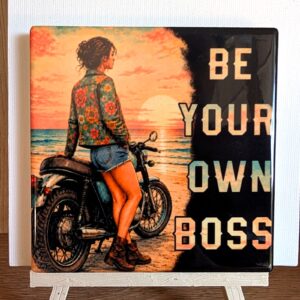 Be Your Own Boss ceramic coaster by Ayantika Sen, YldKat Studios