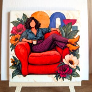 Boss Lady ceramic coaster by Ayantika Sen, YldKat Studios
