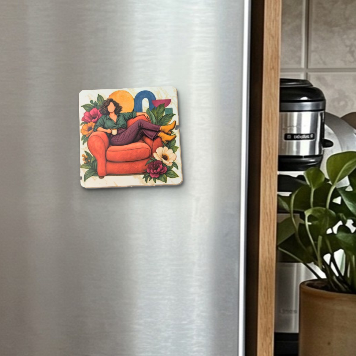 Boss Lady fridge magnet on a stainless steel fridge door