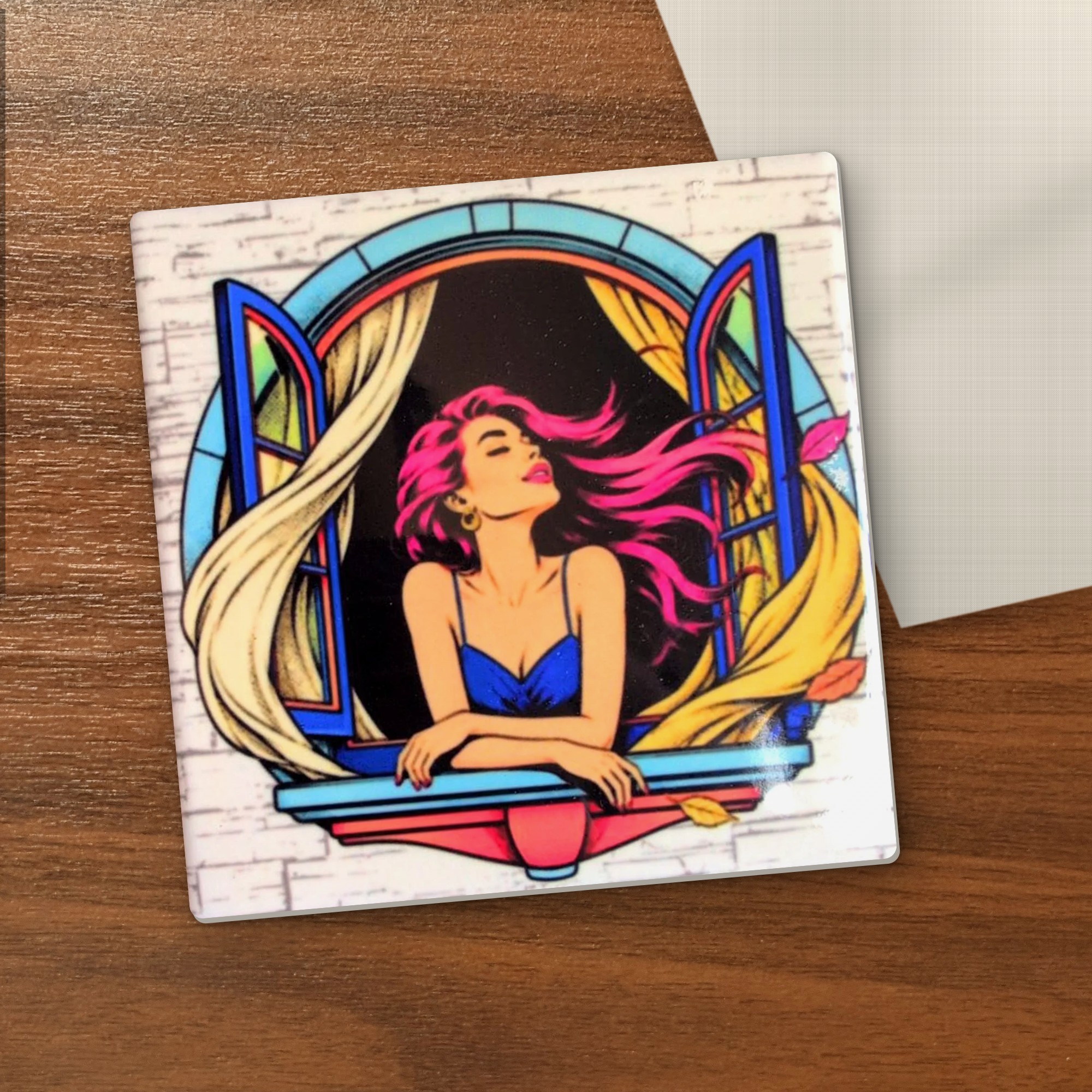 Breathe in the Possibilities coaster on a wooden table