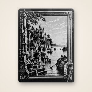 Dakshineswar Kali Temple 4x3 inch black acrylic fridge magnet, laser-engraved Kolkata art