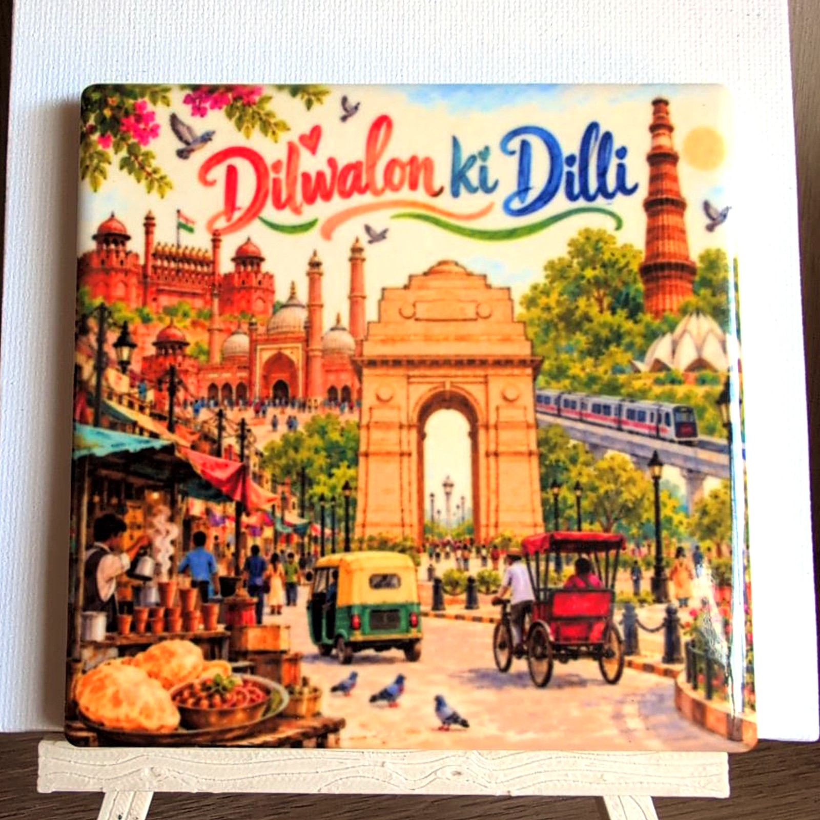 Dilwalon Ki Dilli ceramic coaster by Ayantika Sen, YldKat Studios
