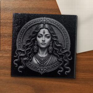 Durga Front Face - Modern canvas on a wooden table