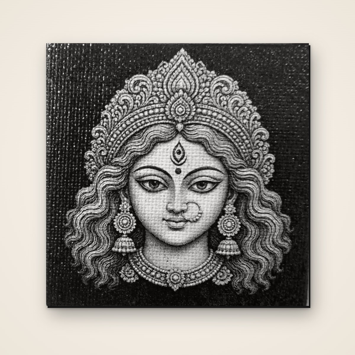 Durga Front Face – black engraved art canvas by YldKat Studios