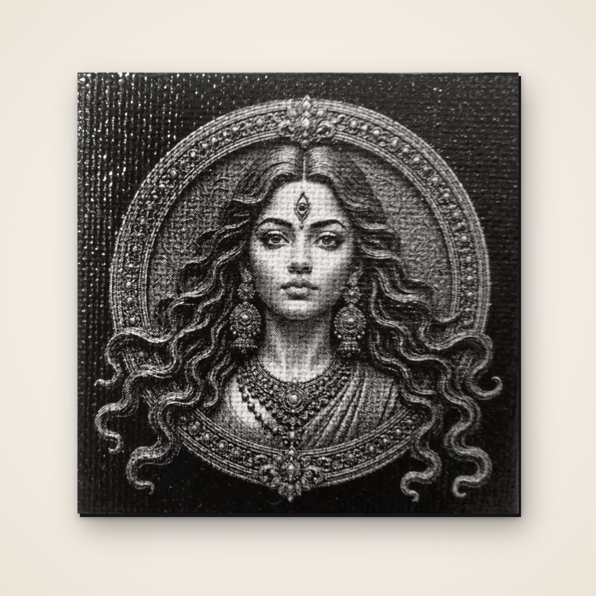 Durga Front Face - Modern – black engraved art canvas by YldKat Studios