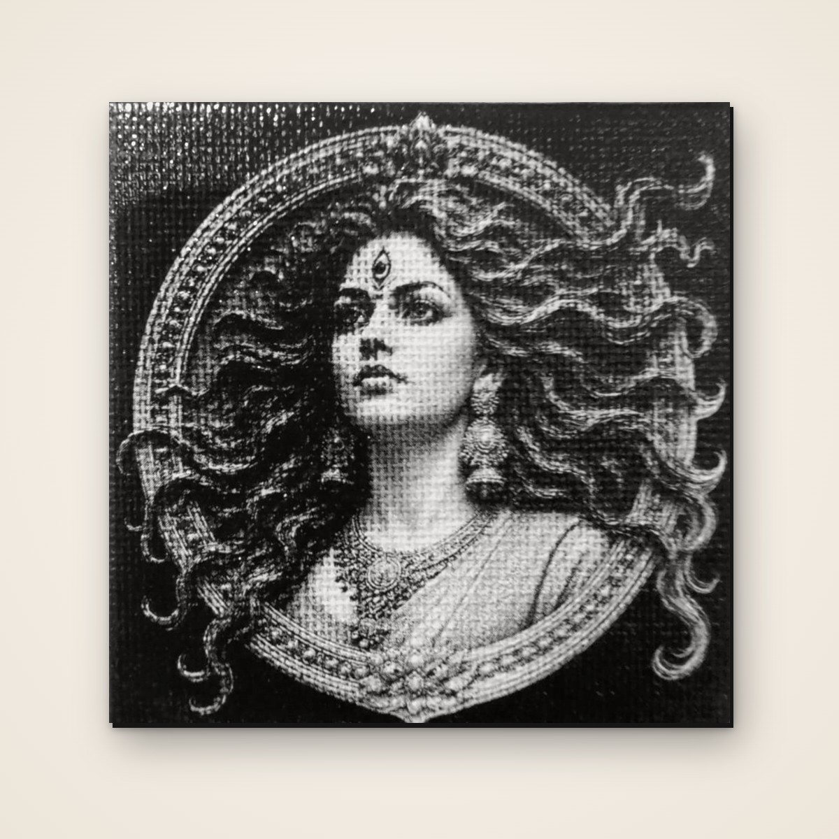Durga Open Hair - Modern – black engraved art canvas by YldKat Studios