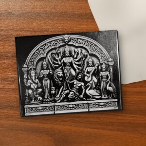 Ek Chala Durga black & white 7x9 inch laser-engraved canvas on a wooden table