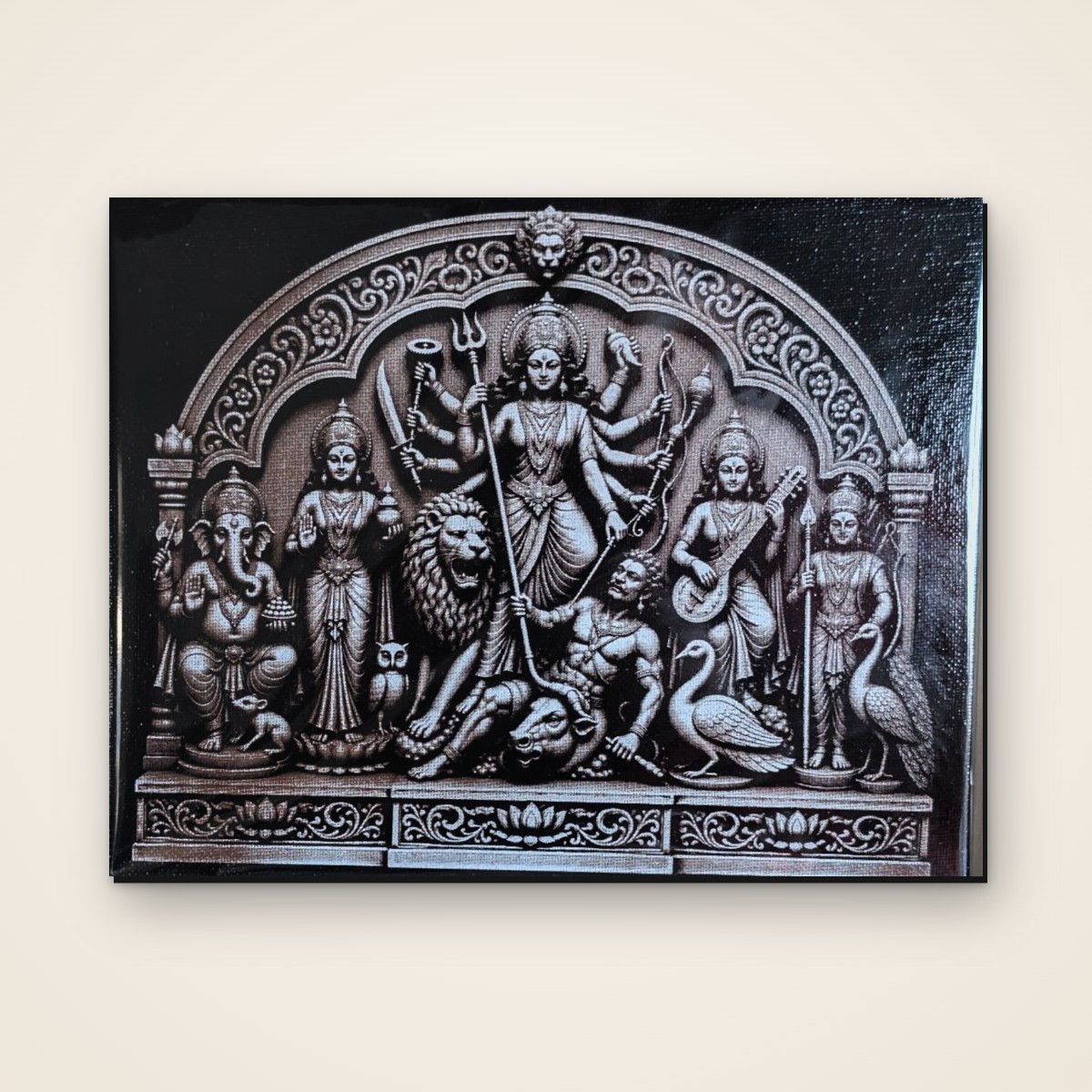Ek Chala Durga copper gradient 7x9 inch laser-engraved canvas, front view
