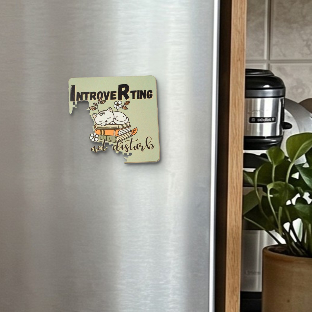 Introverting – Do Not Disturb fridge magnet on a stainless steel fridge door