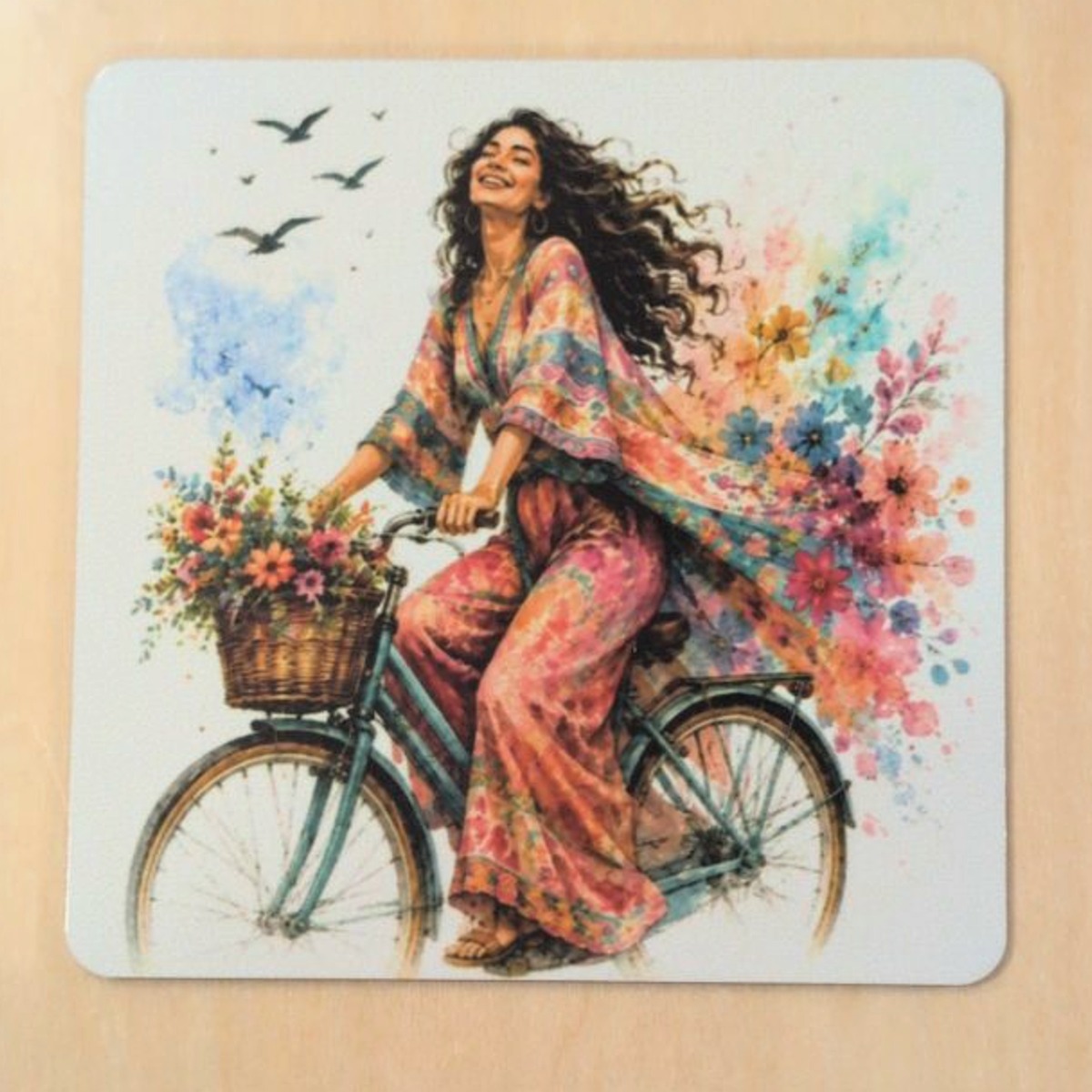 Lady on the Bike art magnet by YldKat Studios