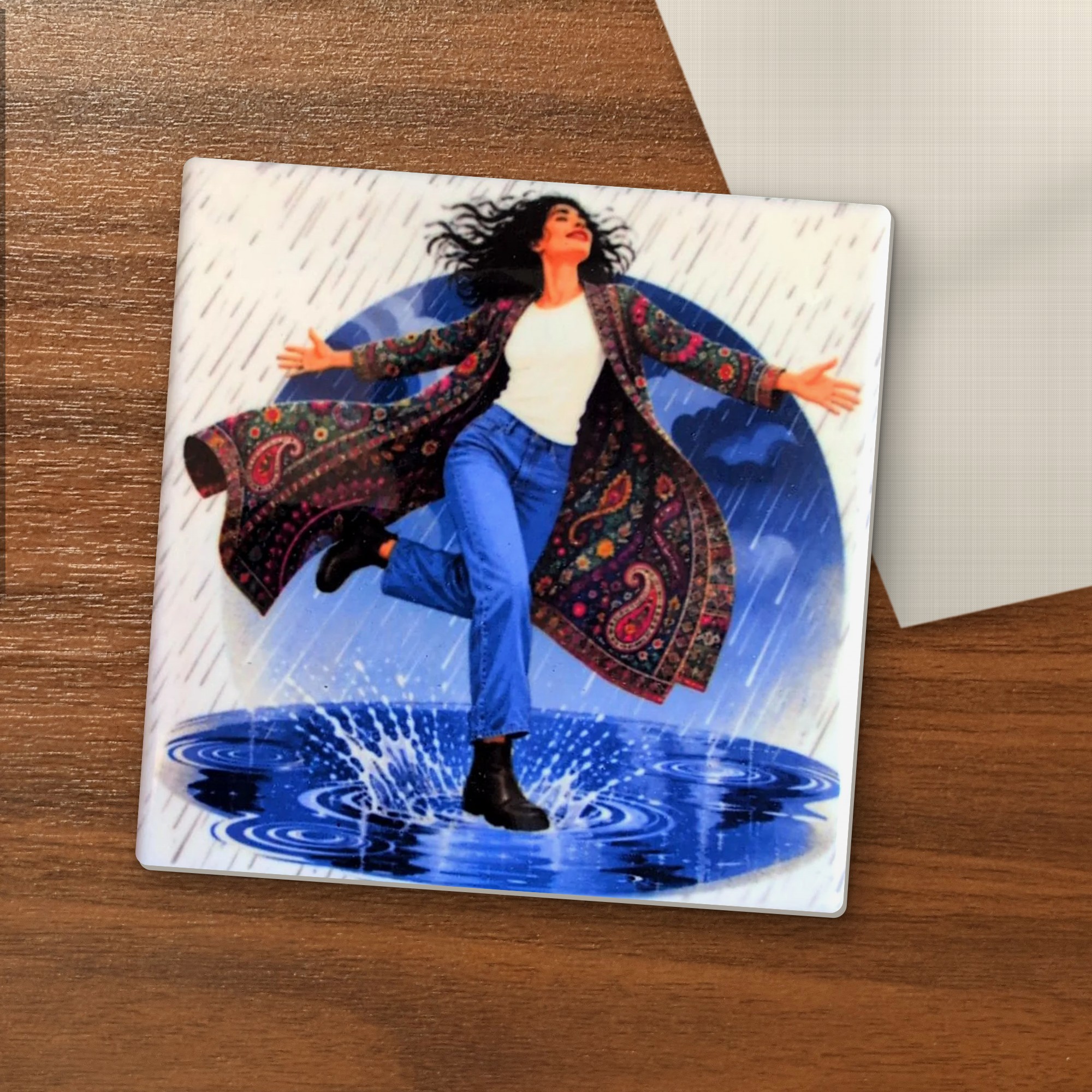 Make a Splash coaster on a wooden table