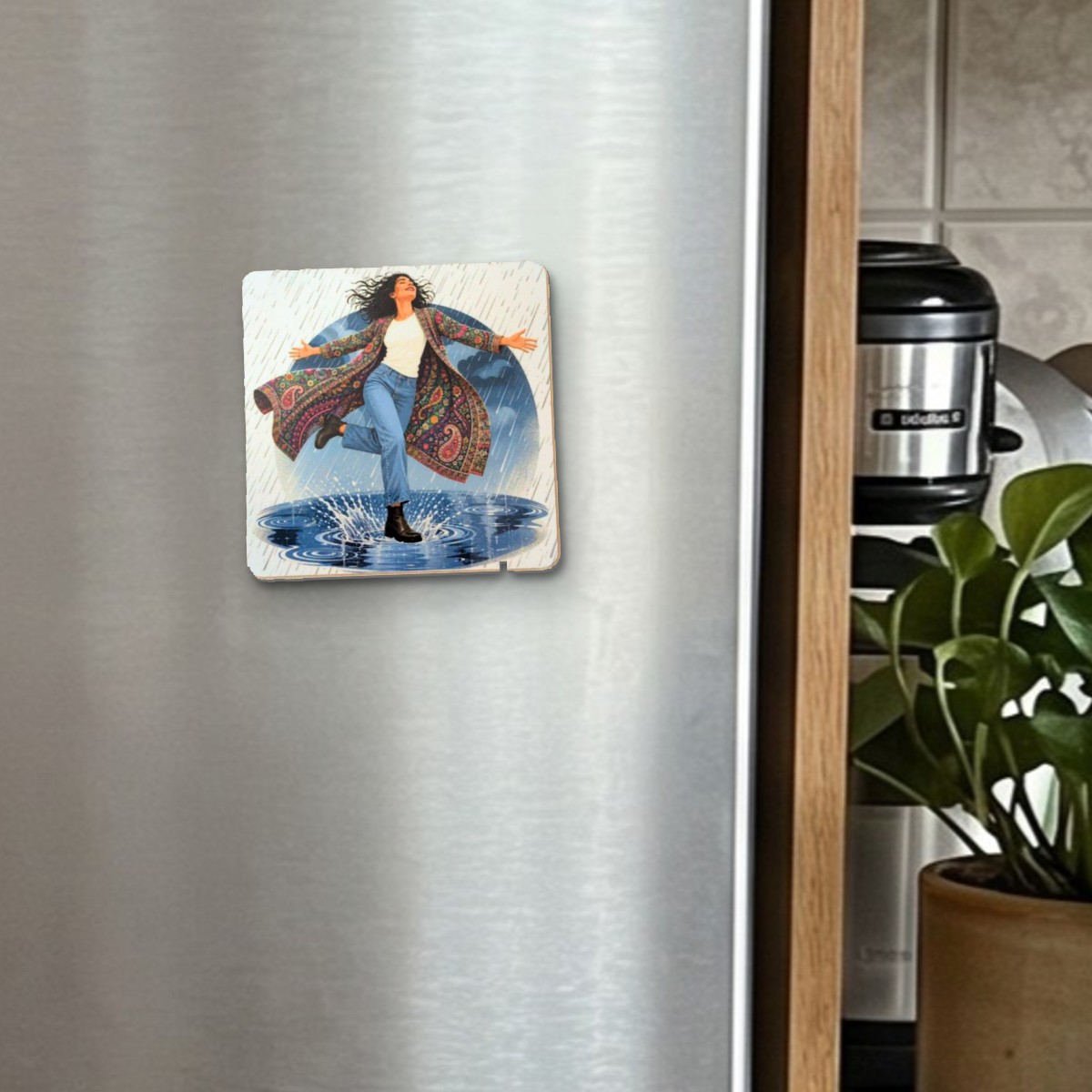 Make a Splash fridge magnet on a stainless steel fridge door
