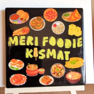 Meri Foodie Kismat ceramic coaster by Ayantika Sen, YldKat Studios