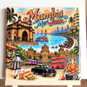Mumbai Meri Jaan ceramic coaster by Ayantika Sen, YldKat Studios