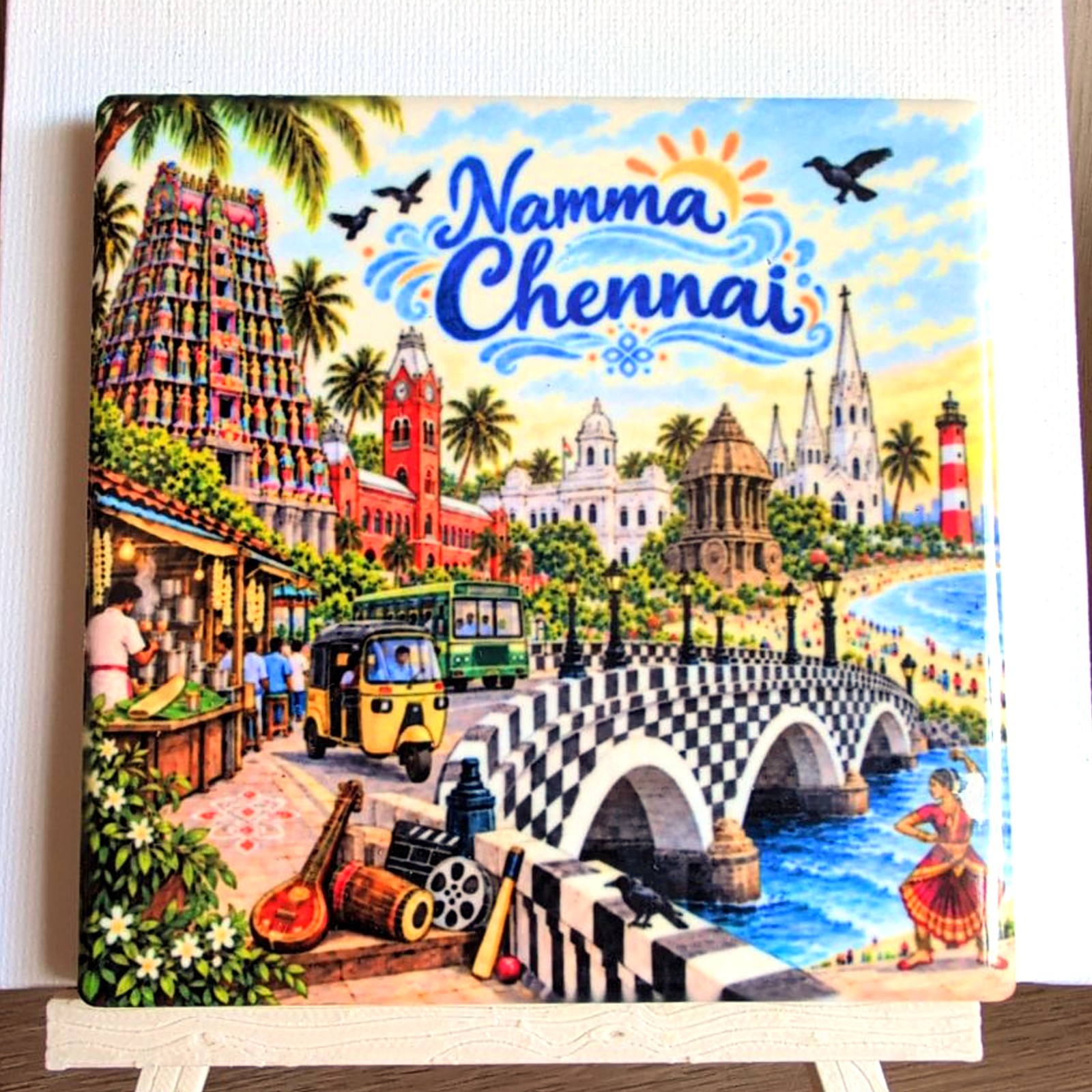 Namma Chennai ceramic coaster by Ayantika Sen, YldKat Studios