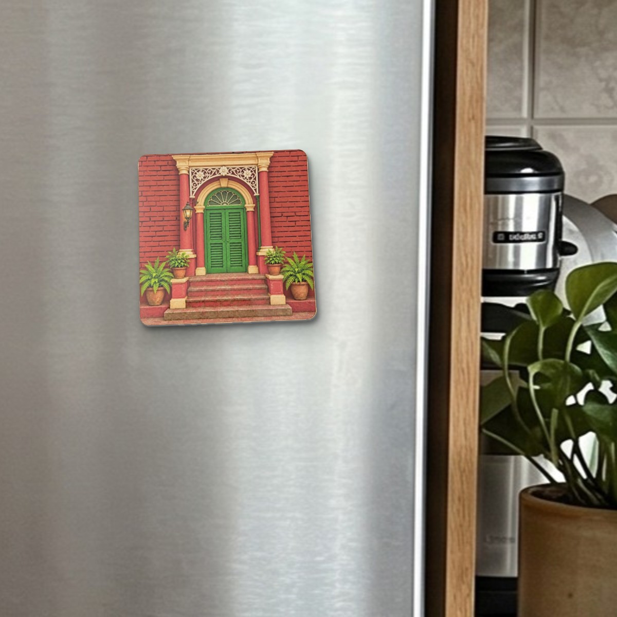 North Kolkata Door fridge magnet on a stainless steel fridge door