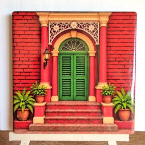 North Kolkata Door ceramic coaster by Ayantika Sen, YldKat Studios