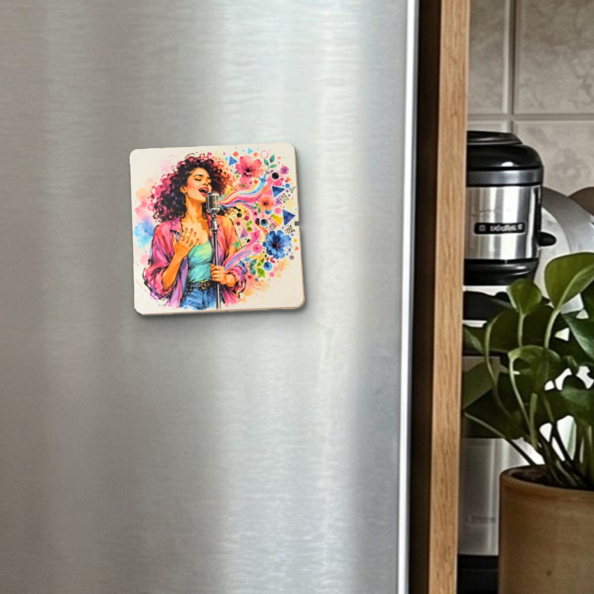 Sing Your Heart Out fridge magnet on a stainless steel fridge door