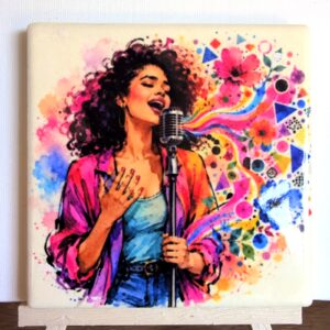 Sing Your Heart Out ceramic coaster by Ayantika Sen, YldKat Studios