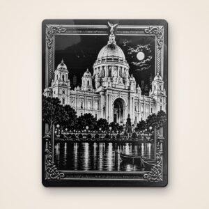 Victoria Memorial 4x3 inch black acrylic fridge magnet, laser-engraved Kolkata art