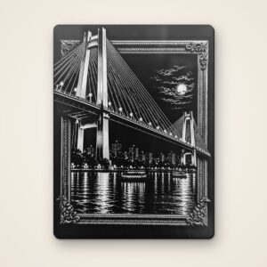Vidyasagar Setu 4x3 inch black acrylic fridge magnet, laser-engraved Kolkata art